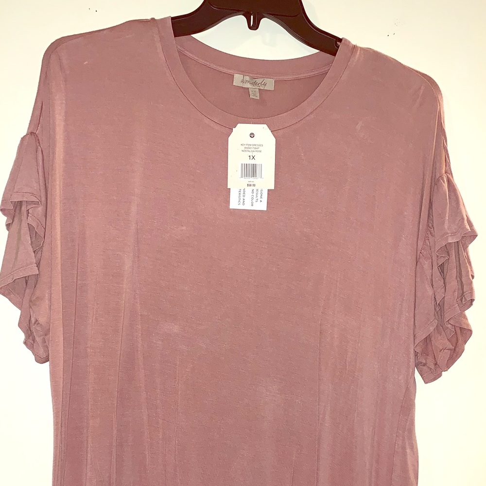 Wonderly Curvy Rayon Ruffle Sleeve Dress in Blush